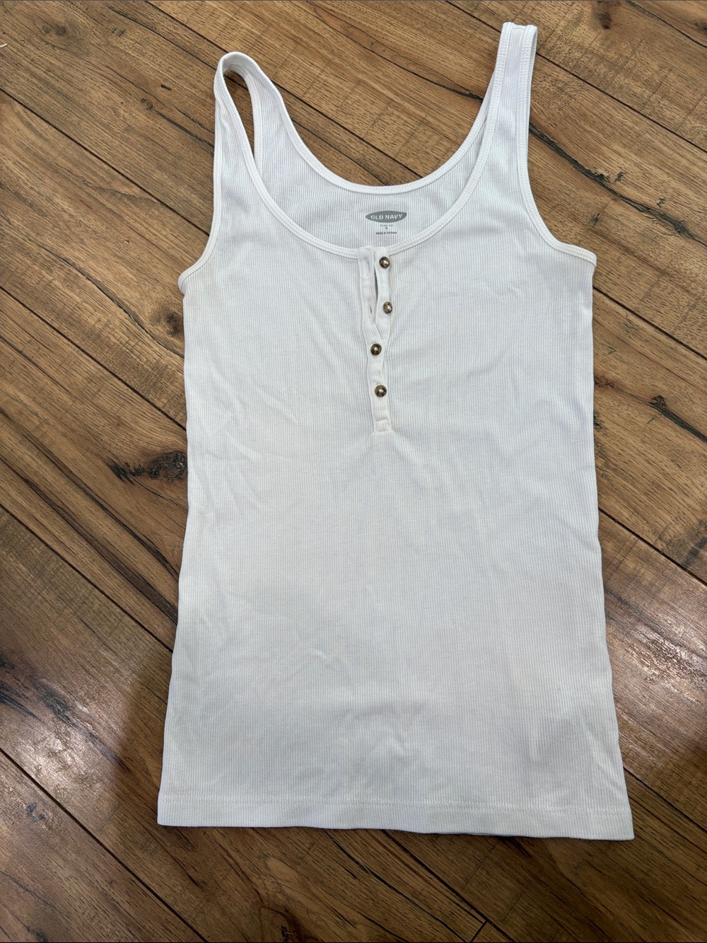 Old Navy White Ribbed Henley Tank Top
